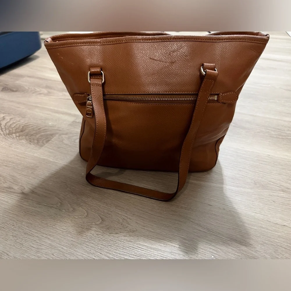 Coach Cognac Leather Tote with Gold Accent